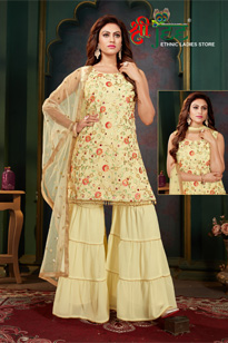  Peplum Dress With Sharara In Guna